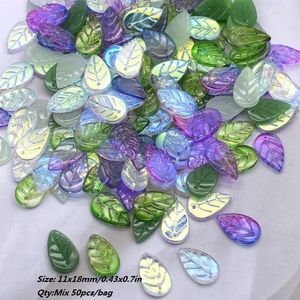 Charms 11x18mm 50 stks/zak Groen Glas Boombladeren Leafs Kralen Hangers Voor Sieraden Maken Handgemaakte Ambachten Armband oorbel