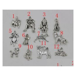 Breloques 120 pièces antique Sier mixte chien pendentif bricolage bijoux faits à la main Bracelet accessoires livraison directe résultats composants Dh7Pn