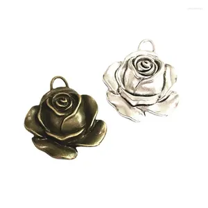 Charmes 12 pièces/lot 36 31MM fleur Rose Antique argent plaqué Bronze couleur pendentif bijoux à bricoler soi-même accessoires