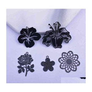 Charms 12 stcs maken eearring zwarte bloem lelies rozen hangerse sieraden accessoires drop levering bevindingen componenten dhn1s
