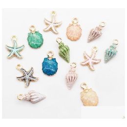 Charms 13pcs/Lot Nautical Ocea Email Sea Starfish Shell Conch Hippocampus Colorf Oil Drop hanger voor sieradenaccessoires Diy Best De Dh08m