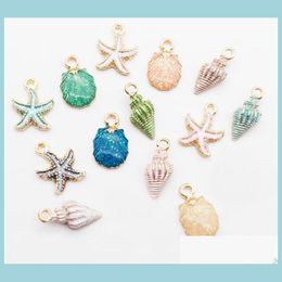 Charms 13pcs/Lot Nautical OCEA Emaille Sea Zeester Shell Conch Hippocampus Colorf Oil Drop Pendant voor sieradenaccessoires Diy Best DHQRS