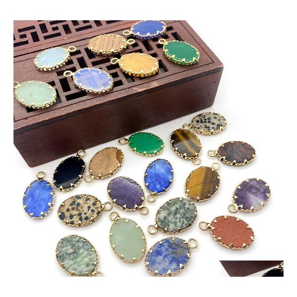 Charms de 13x2m Claw Oval Claw Natural Crystal Stone Green Blue Quartz Pendants de moda para joyas que hacen Jiaminstore Drop Deli Dhvzy