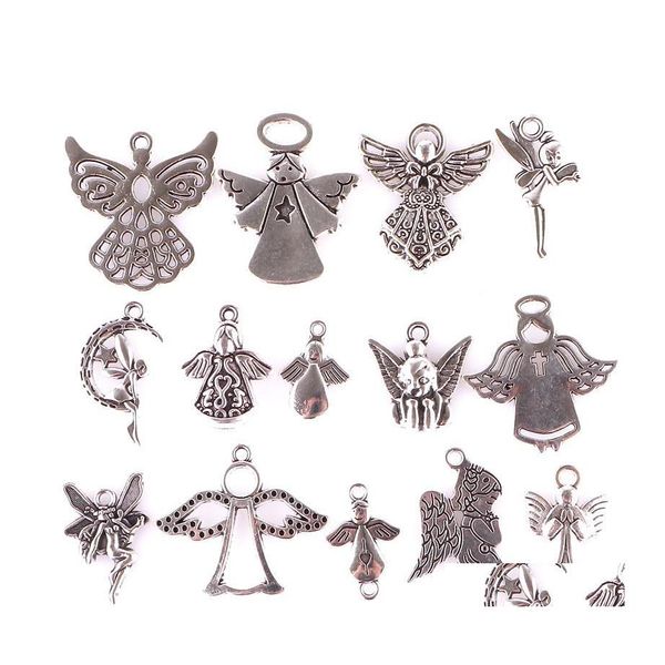 Charms 14pcs mixte tibétain argent plaqué fille ange fée cupidon pendentifs fabrication de bijoux bracelet accessoires bricolage artisanat à la main goutte dhlsy