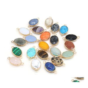 Breloques 14x27mm forme ovale pierre naturelle rose quartz tigres oeil turquoise opale pendentif bricolage pour bracelet druzy collier boucles d'oreilles bijou Dhvwa