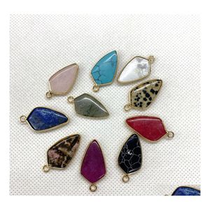Breloques 14x28mm pierre de cristal naturel vert bleu Rose Quartz forme pendentifs bord d'or à la mode pour collier boucles d'oreilles FFshop2001 Drop De Dhvo1