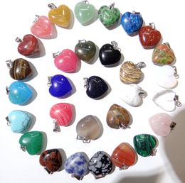 Bedels 16mm Natuursteen Turkoois Opaal Quartz kristal tijgeroog charme hart hanger diy sieraden maken Ketting Accessoires 30pcs 230607