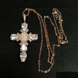 Charms 17.5Shell Pearl Cubic Zirconia Micro Pave Collier Virgin Mary Cross Pendant Collacerelius Style For Women Girl 230613 Drop D Dhofa