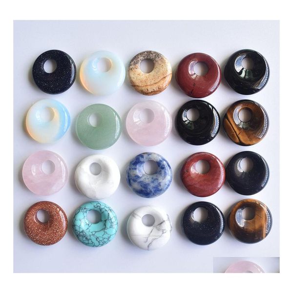 Encantos 18 mm Surtido de cristales de piedra natural Gogo Donut Colgantes de cuarzo rosa Granos para la fabricación de joyas Vipjewel Drop Delivery Hallazgos Dhl45