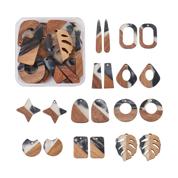 Charms 1Box Two Tone Wood Resin Geometric Leaf Charms para mujeres Pendientes colgantes de madera Collar Vintage Joyería hecha a mano Suministros DIY 230408