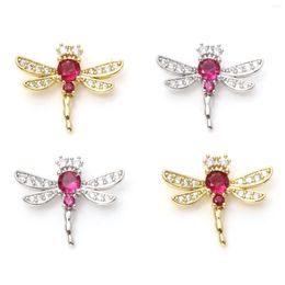Charms 1 st Copper Micro Pave Multicolor Dragonfly Animal Rose Red Cubic Zirconia Pendant Diy ketting sieraden Geschenk 24 mm x 20 mm