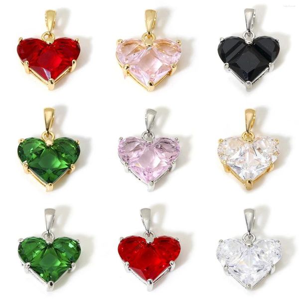 Charmes 1pc Copper Saint Valentin Heart Couleur multicolore Zircone Collier Diy Collier pour femmes Bijoux 20 mm x 14 mm