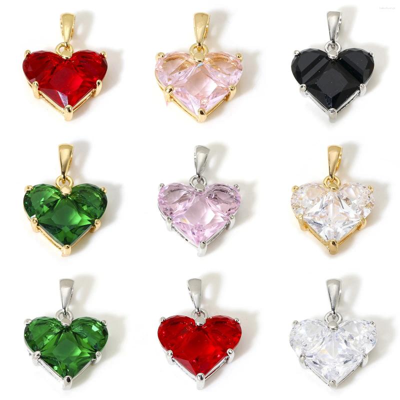 Charms 1pc Copper Valentine's Day Heart Multicolour Cubic Zirconia Pendant DIY Necklace Earrings For Women Jewelry 20mm X 14mm