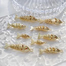 Charms 1 pc gouden kleur metalen visvormige plave rode zirkoon oceaan sieraden hangers voor doe -het -zelf ketting armband die voorraden maakt