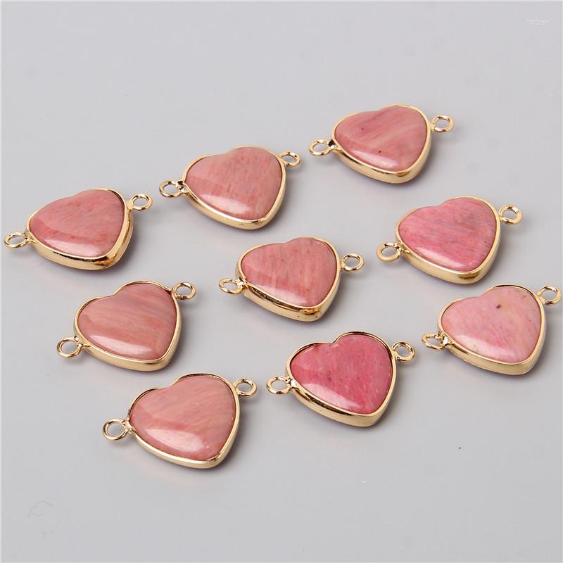 Encantos 1pc colgantes de piedra natural gemas de conector rosa de rosa rhodonite para joyas que hacen bricol