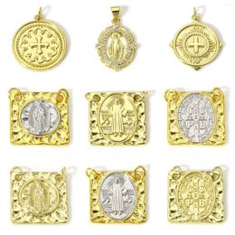 Charms 1 st Rigieuze koper goudkleur ronde vierkante maagd Maria kruis patroon hanger diy ketting armband sieraden bevindingen