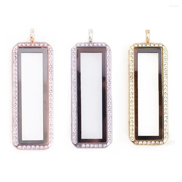 Breloques 1pc strass bonne qualité médaillon en verre carré pendentif ouvert magnétique pour collier