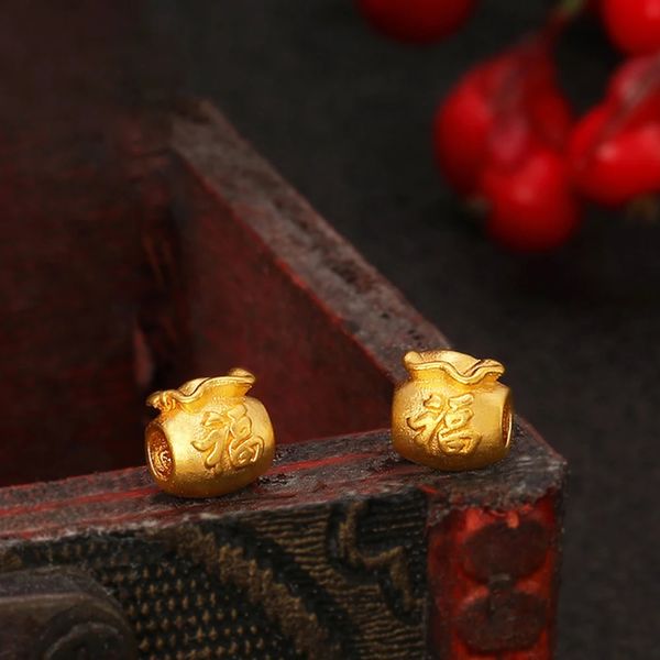 Breloques 1 pièce, pendentif en or jaune 999 pur 24 carats, perle de sac porte-bonheur 3D, 0.08-0.12g, 231207
