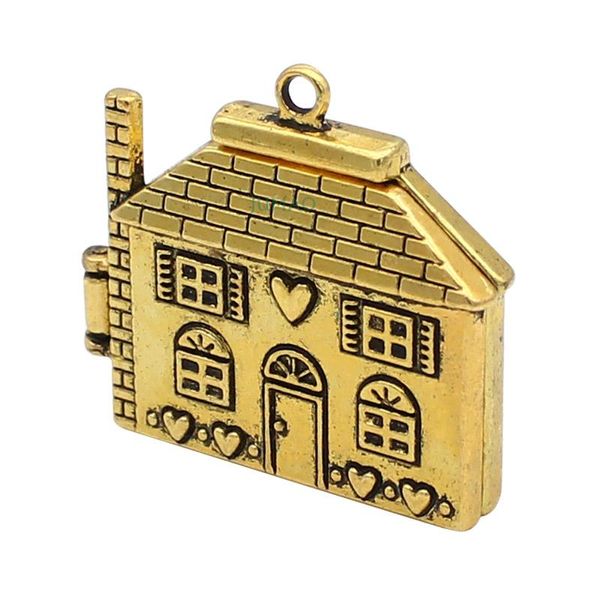 Breloques 1 pièces/lot-maison Antique or maison médaillon pendentifs à breloque peuvent être ouverts 42x36x8mmCharms