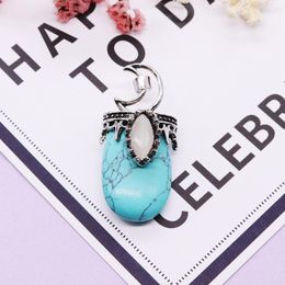 Charms 1 Uds Vintage Ojo de Caballo Piedra Natural Punto Blanco Cristal Azul Incrustaciones Planas Media Joya Collar Oval Mujer Curación Moda Colgante