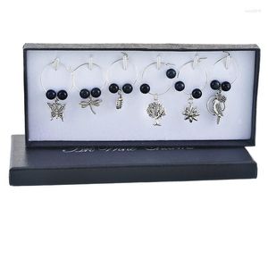 Charms 1set/6pcs Wine Glass Zilver kleurvlinder Dragonfly Fit Marker Kersttafel Decor Sieraden Jaargeschenk