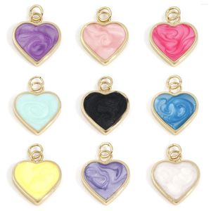 Breloques 2 pièces en cuivre plaqué or 18 carats pour la saint-valentin, pendentifs en émail multicolore en forme de cœur nacré pour bijoux à bricoler soi-même, 22mm X 5mm