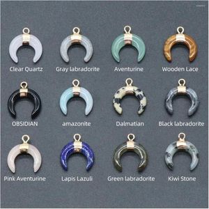 Encantos 2 PCS En forma de media luna Piedra semipreciosa natural Tratamiento de aura Gema Decoración Colgante Collar Joyería Regalos 15X18 mm Gota del Dhwi0