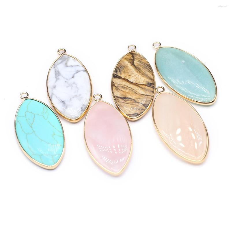 Charms 2 PCS Natural Semi-Precious Stones Oval Pendant In Random Colour Delicate Shape For DIY Jewelry Making Handmade Earring Necklace