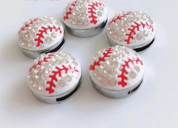 Dijes (20 50) unids/lote 8mm diamantes de imitación deporte blanco béisbol diapositiva encanto apto para llaveros Diy tiras de teléfono