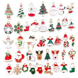 Charmes 20-50pcs émail arbre de Noël cerf chaussette fabrication de bijoux boucle d'oreille pendentif collier bracelet accessoires bricolage fournitures artisanales