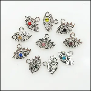 Charms 20 Eye Fire Retro Cristal redondo mixto Colgantes chapados en plata antigua 11x16 mm