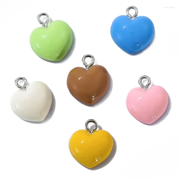 Charmes 20 pièces mignon simplicité couleur en forme de coeur série Kawaii pendentif porte-clés collier bricolage accessoires de décoration