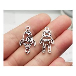 Charms 20/PCS26x14mm28x16mm Astronaut Chamsantique Sier Polated Rocket Charmsdiy Suppliesjewelry Accessoires Drop Delivery Sieraden Fi Dhqyz