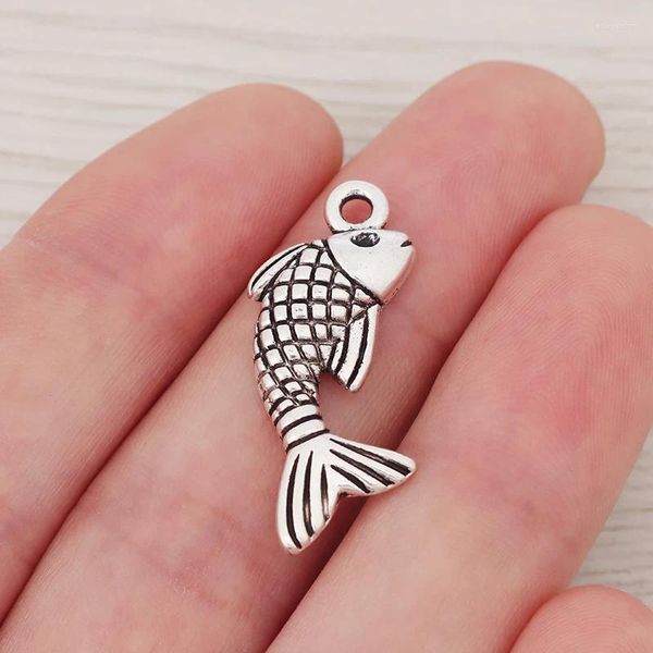 Breloques tibétaines en argent, 20 X, pendentifs en forme de carpe de poisson, perles pour collier à faire soi-même, bijoux, résultats de fabrication faits à la main, accessoires 32x13mm