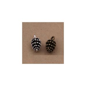 Charms 200 PCS 3D Pine Cone Pendant Antiek Sier en Bronze voor optie 15mmx9mmx8mm Drop levering 202 DHKND