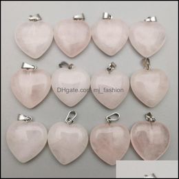 Breloques 20mm Rose Quartz coeur pierre naturelle pendentif de guérison collier à faire soi-même boucles d'oreilles bijoux Makin Mjfashion Drop Delive Dhtz3