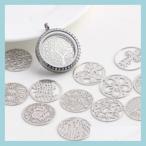 Charmes 20Pc Conception Mixte Ronde Fenêtre Plaque Charmes Sier Plaques Flottantes Pour 30Mm Verre Médaillon En Gros Drop Delivery Bijoux Findin Dhdle