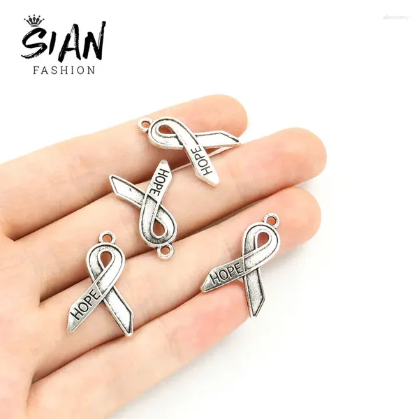 Breloques 20 pièces 24x15mm ruban de sensibilisation au cancer du sein argent plaqué espoir alliage pendentifs en métal pour bijoux à bricoler soi-même faisant Bracelet cadeau