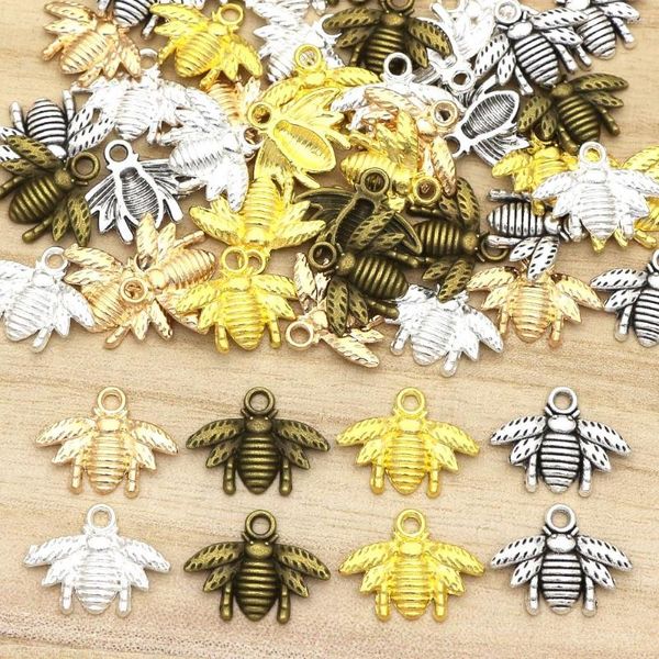 Encantos 20 piezas abeja Metal oro plata bronce colgantes para fabricación de joyas aleación antigua DIY pulsera collar 20 16MM