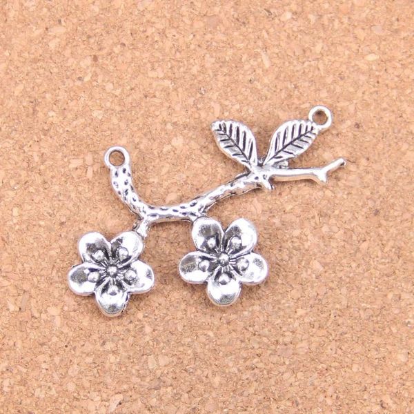 Breloques 20 pièces branche de fleur 50x31mm pendentifs antiques Vintage bijoux en argent tibétain bricolage pour Bracelet collier