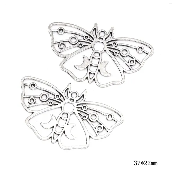 Breloques gothiques en alliage métallique, 20 pièces, pendentifs d'insectes en forme de lune et de papillon pour la fabrication de bijoux à bricoler soi-même, couleur argent Antique 3.7x2.2cm