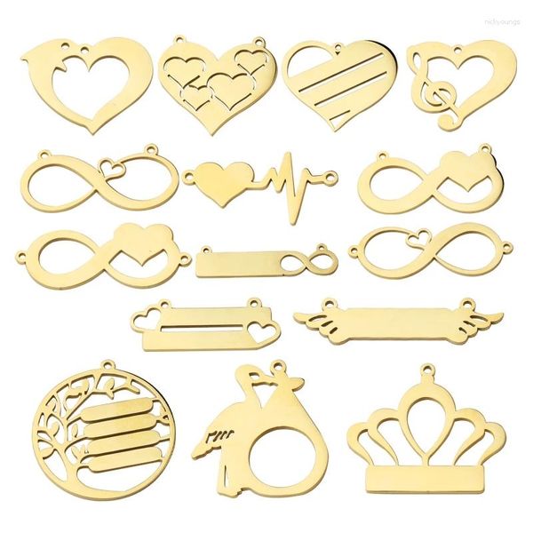 Breloques 20 pièces coeur couronne connecteur miroir poli acier inoxydable pour bricolage faire collier tresse Bracelets bijoux