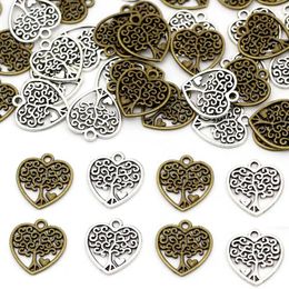 Breloques 20 pièces coeur arbre de vie argent Bronze métal pour la fabrication de bijoux pendentifs Bracelet colliers boucles d'oreilles 18MM 19MM