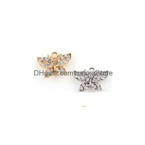 Charms 20Pcs / Lot 23X17Mm Or Sier Couleur Strass Papillon Accrocher Pendentif Fit Pour Diy Flottant Dangle Médaillon Bijoux Drop Deliv Dhs3Z