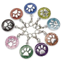 Charms 20 stcs/lot kleuren 18 mm voetafdrukken kat hond poot print hang hangkarms met kreeft clasp geschikt voor diy sleutelhangers mode juweel dhmxe