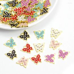 Encantos 20 unids/lote lindo esmalte Diamante de imitación mariposa conector mujeres DIY collar pulsera accesorios de joyería hechos a mano