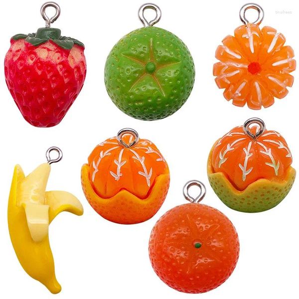 Breloques 20 pièces/lot, fruits simulés, banane, mandarine, fraise pour la fabrication de bijoux, matériaux acryliques pour fabriquer des porte-clés en vrac