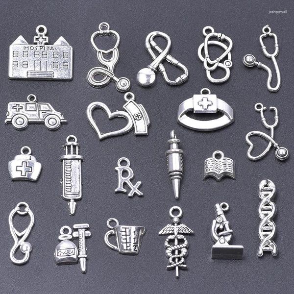 Charms 20pcs Mix Series Work Drum Stethoscope Silver Color Pendendants for Bijoux Faire des fournitures outil Matériaux faits à la main