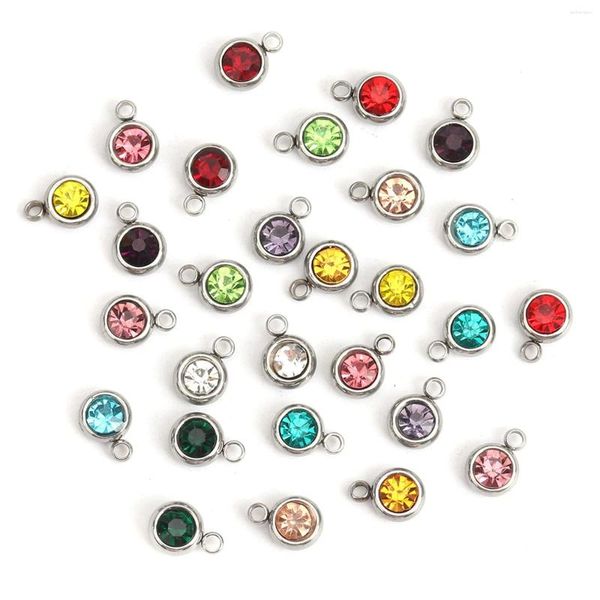 Charmes 20 pièces en acier inoxydable cristal strass perles couleur argent pierres de naissance pendentifs pour Bracelet fabrication de bijoux artisanat bricolage