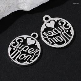 Charms 20pcs Super Mom Round Word Love Gratitude Mother's Day Alloy Pendants For Making Handmade DIY Findings Accessories